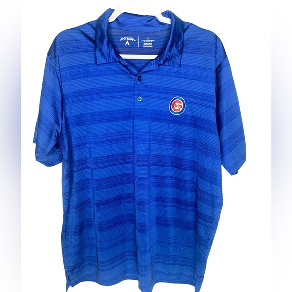Chicago Cubs Polo Shirt Antigua Men Blue Short Sleeve Embroidered Logo Size L - Picture 1 of 4
